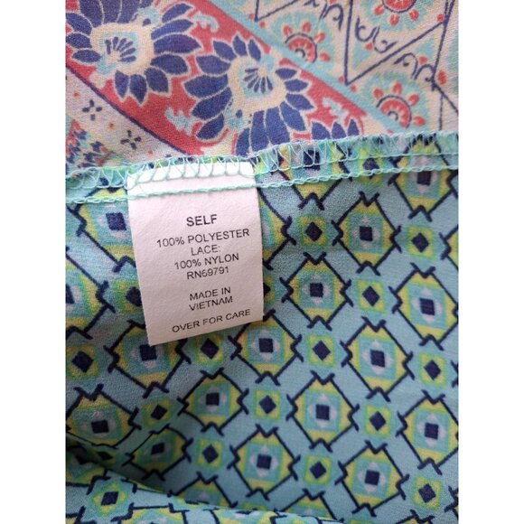 Fig & Flower Womens Blouse PS Multicolor Sheer Lace Blouson Sleeve Boho Hippie - Picture 4 of 7